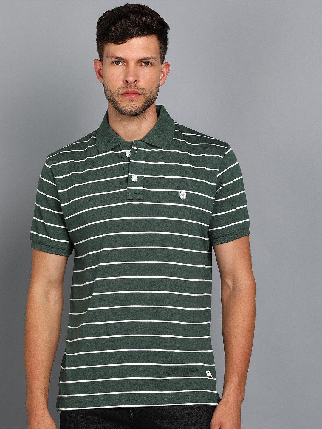 

Alan Jones Striped Polo Collar Slim Fit T-shirt, Green