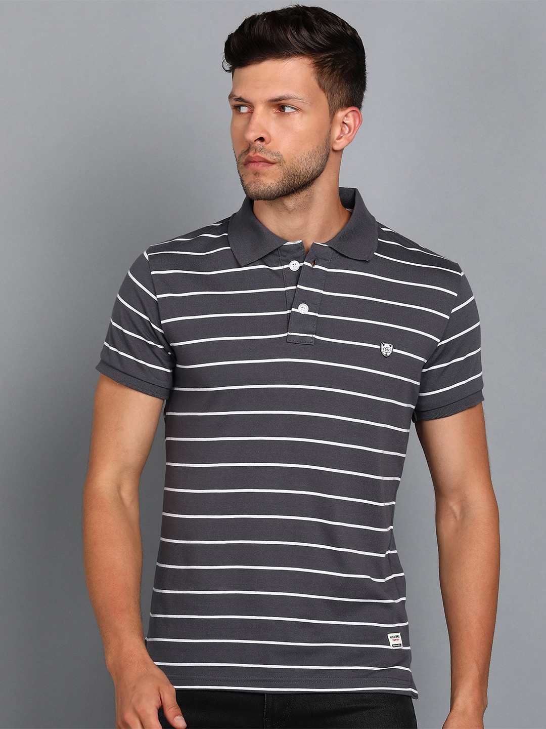 

Alan Jones Striped Polo Collar Slim Fit T-shirt, Grey