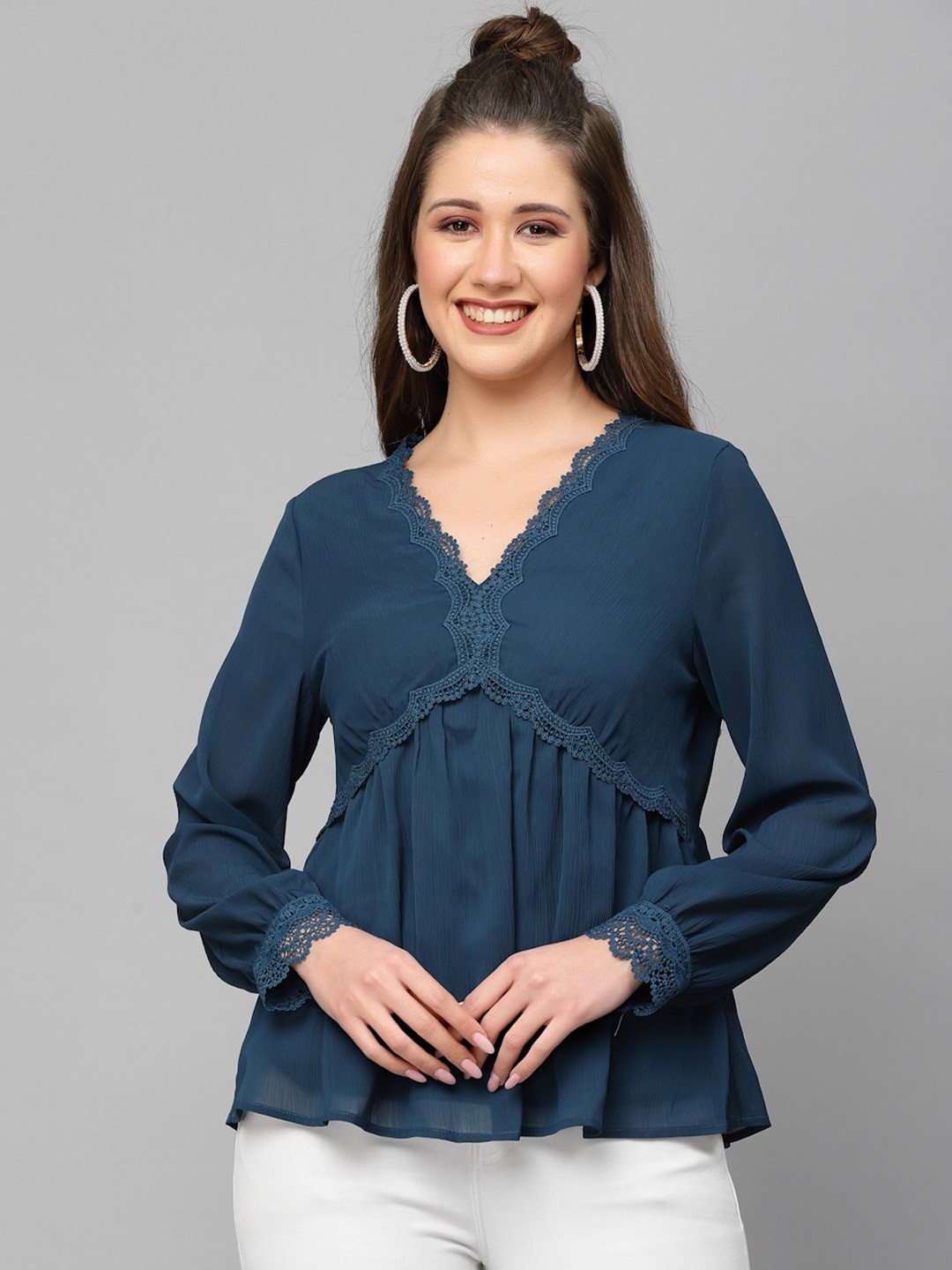 

Mafadeny V-Neck Chiffon Empire Top, Teal