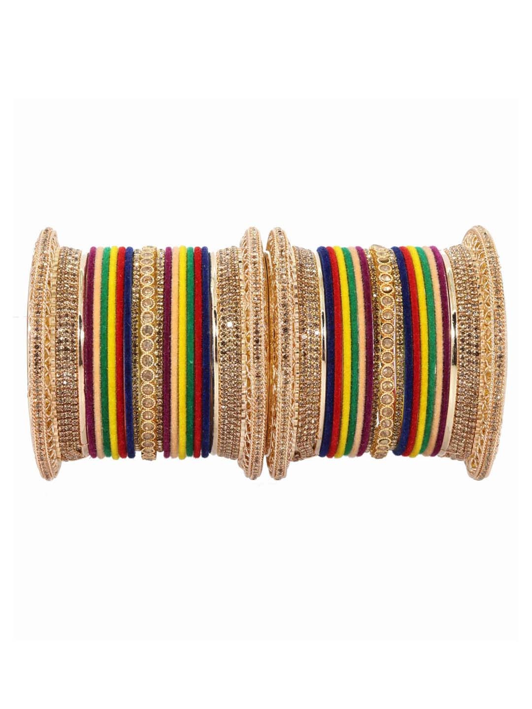 

NMII Set Of 34 Zircon Studded Glossy Antique Bangles, Red