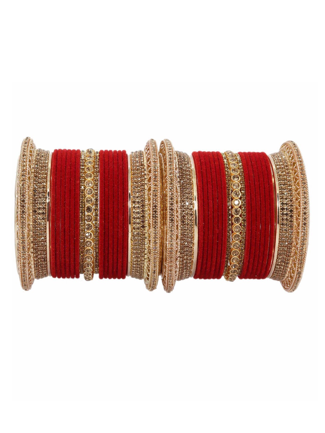 

NMII Set Of 34 Gold-Plated Zircon Studded Glossy Bangles, Red