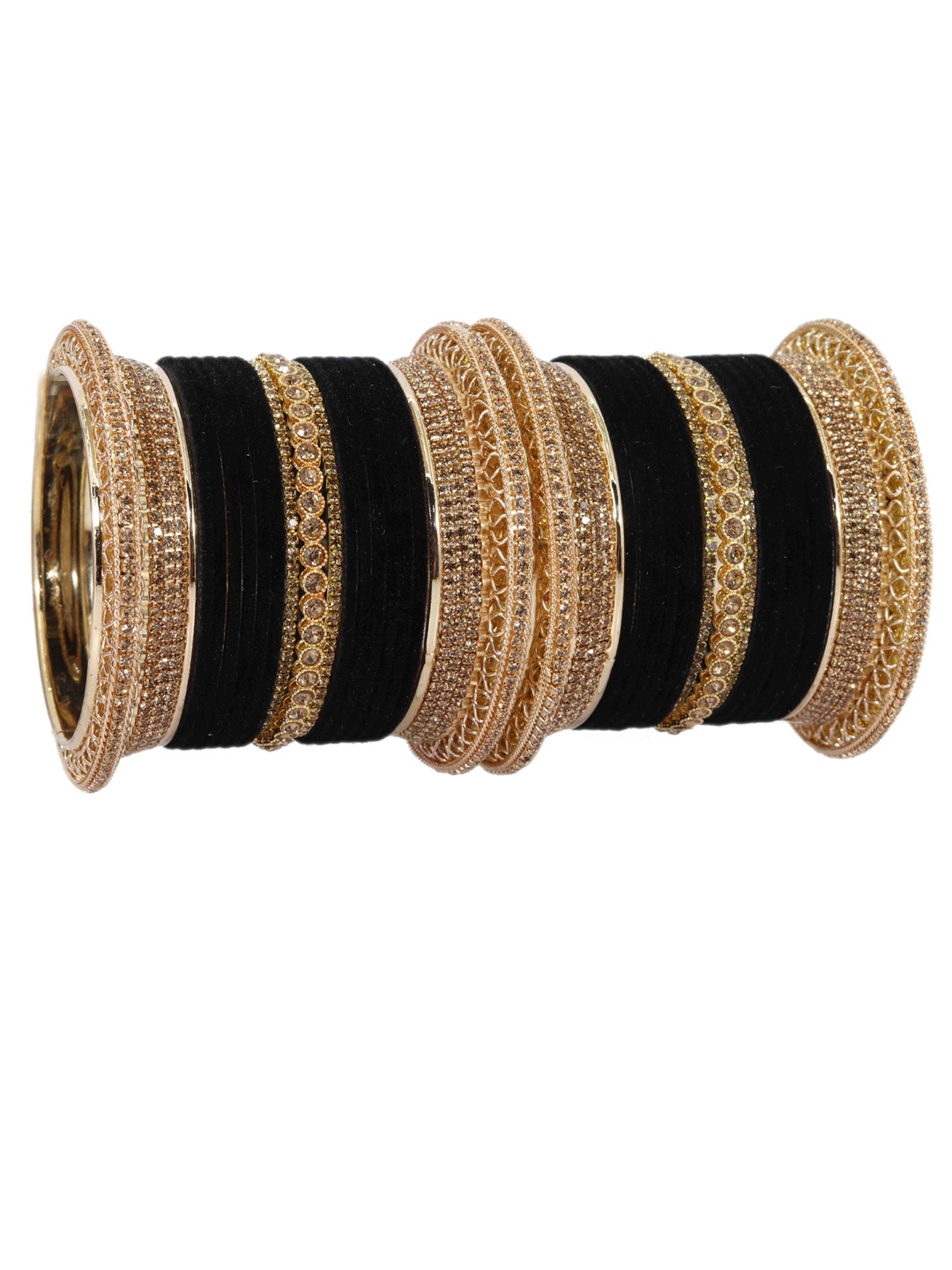 

NMII Set Of 34 Gold-Plated Zircon Studded Chuda Bangles, Black