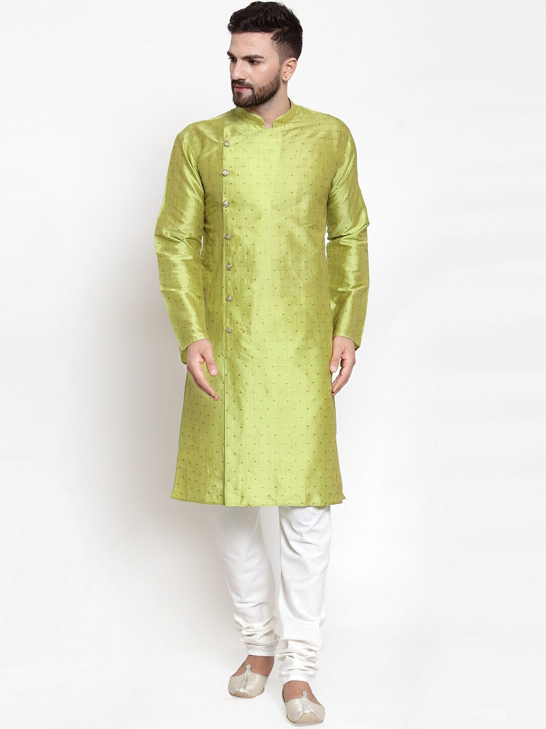 

Jompers Mandarin Collar Embroidered Straight Kurta with Churidar, Green