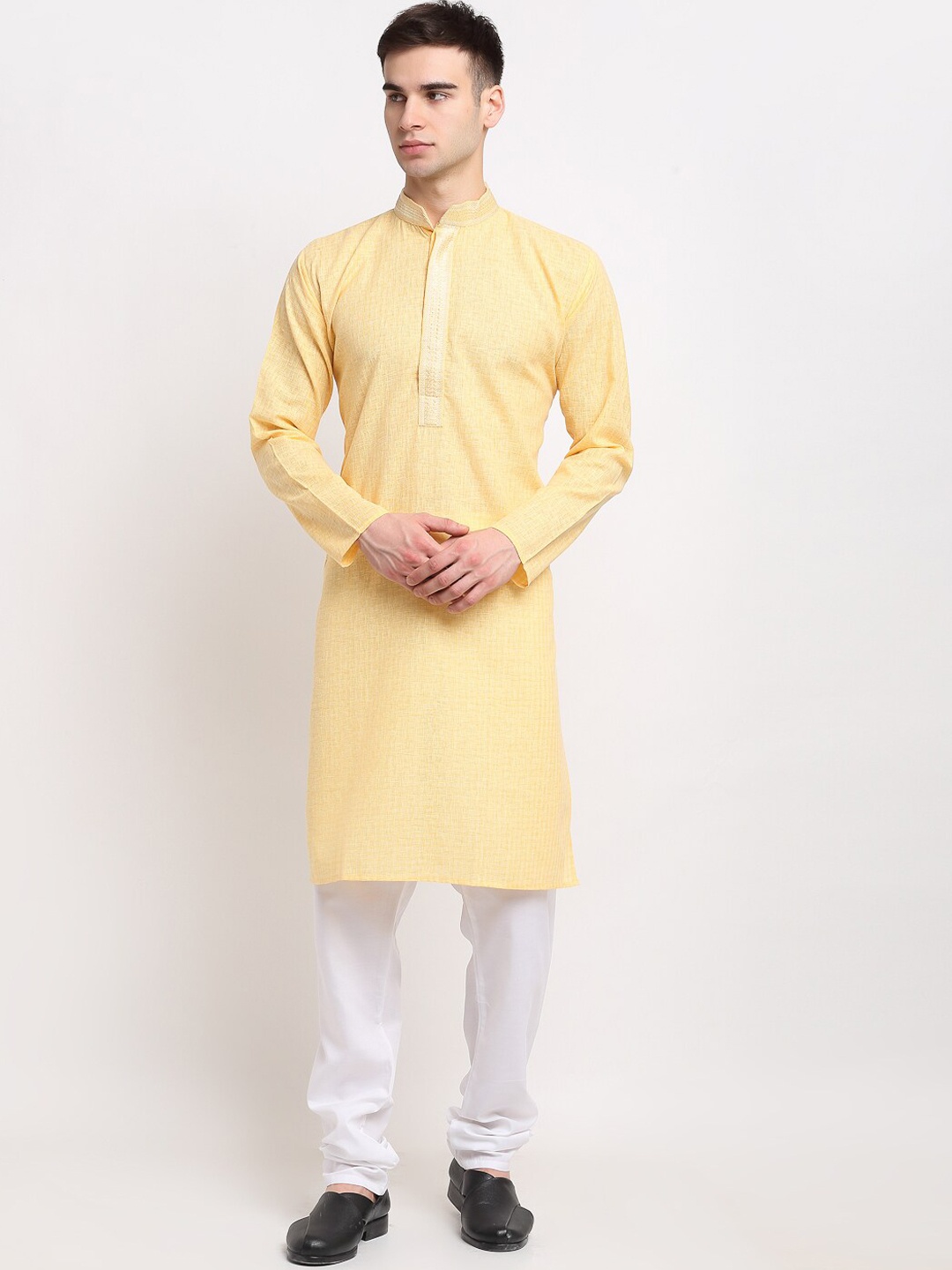 

Jompers Woven Design Thread Work Pure Cotton Kurta with Churidar, Yellow