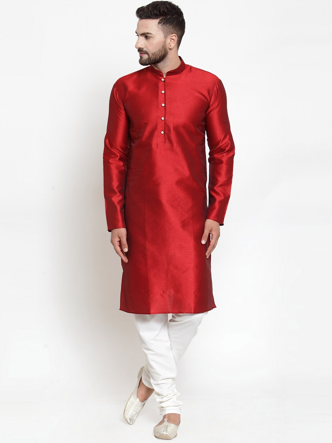 

Jompers Mandarin Collar Straight Kurta with Churidar, Maroon