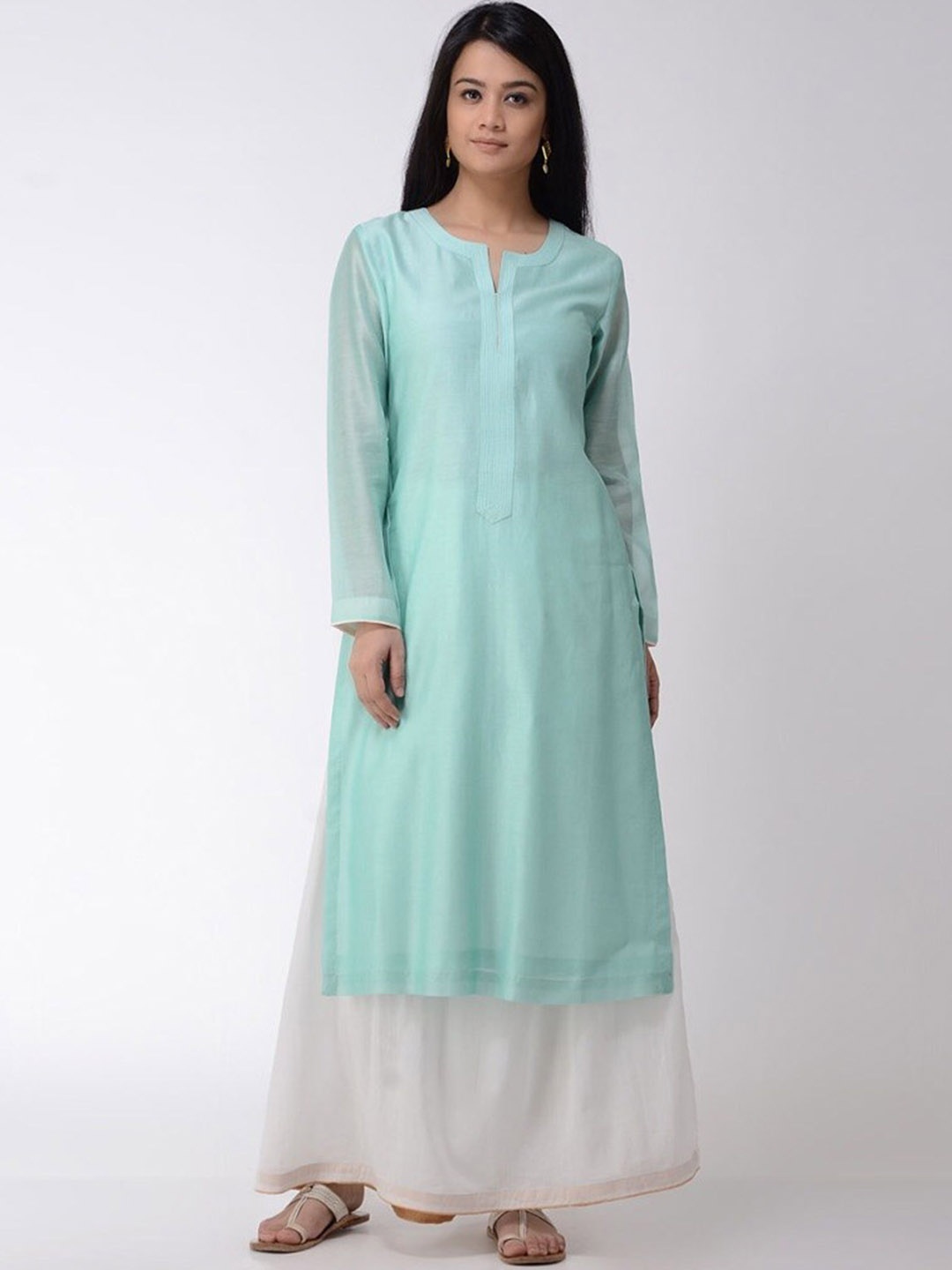 

SMRITI GUPTA Mandarin Collar Chanderi Cotton Kurta, Sea green