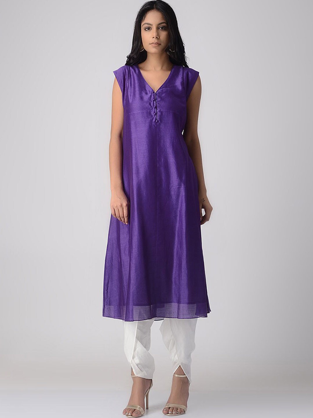 

SMRITI GUPTA V-Neck Cap Sleeves Chanderi Cotton Kurta, Purple