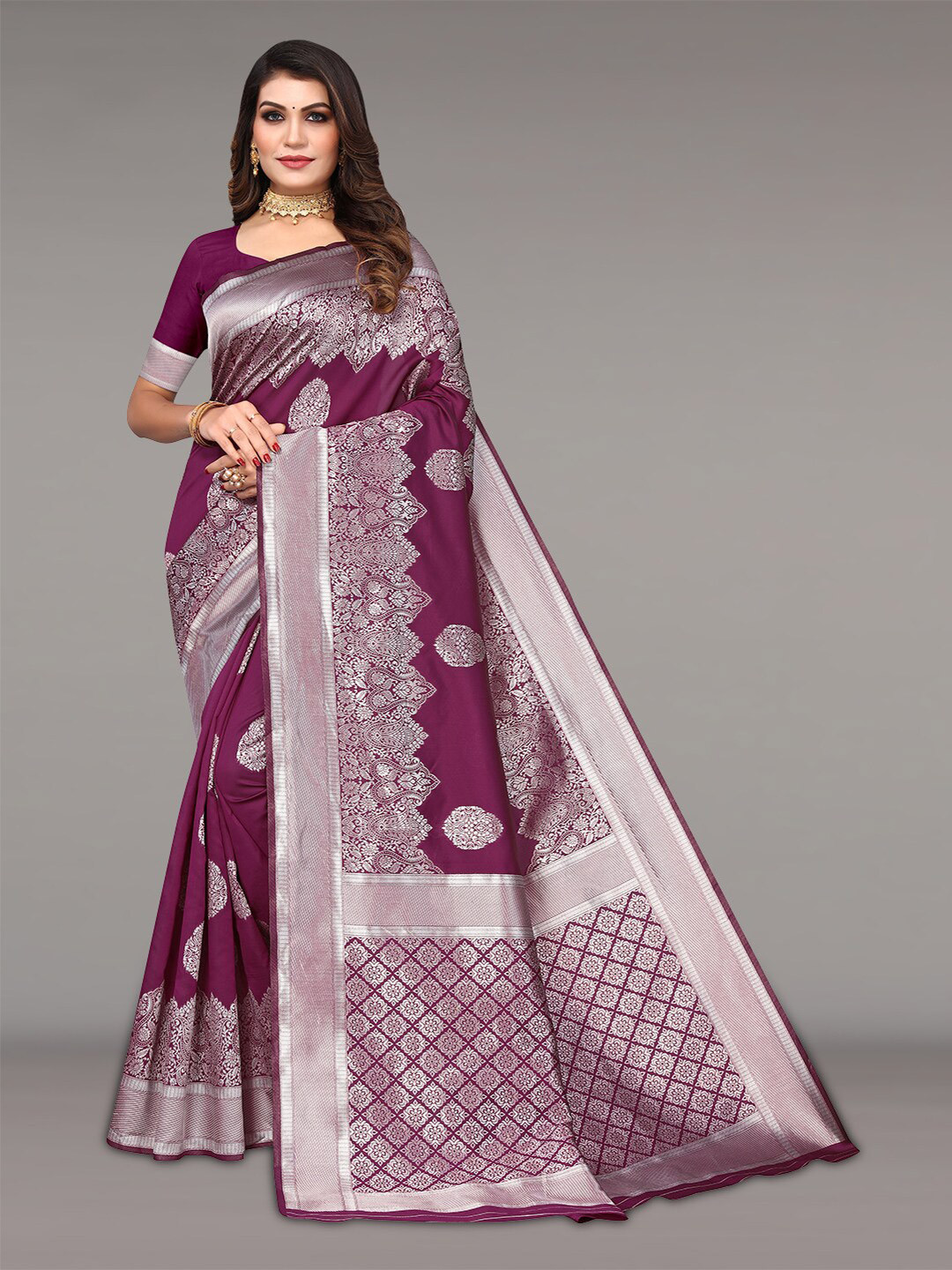 

Pisara Woven Design Zari Silk Cotton Banarasi Saree, Magenta