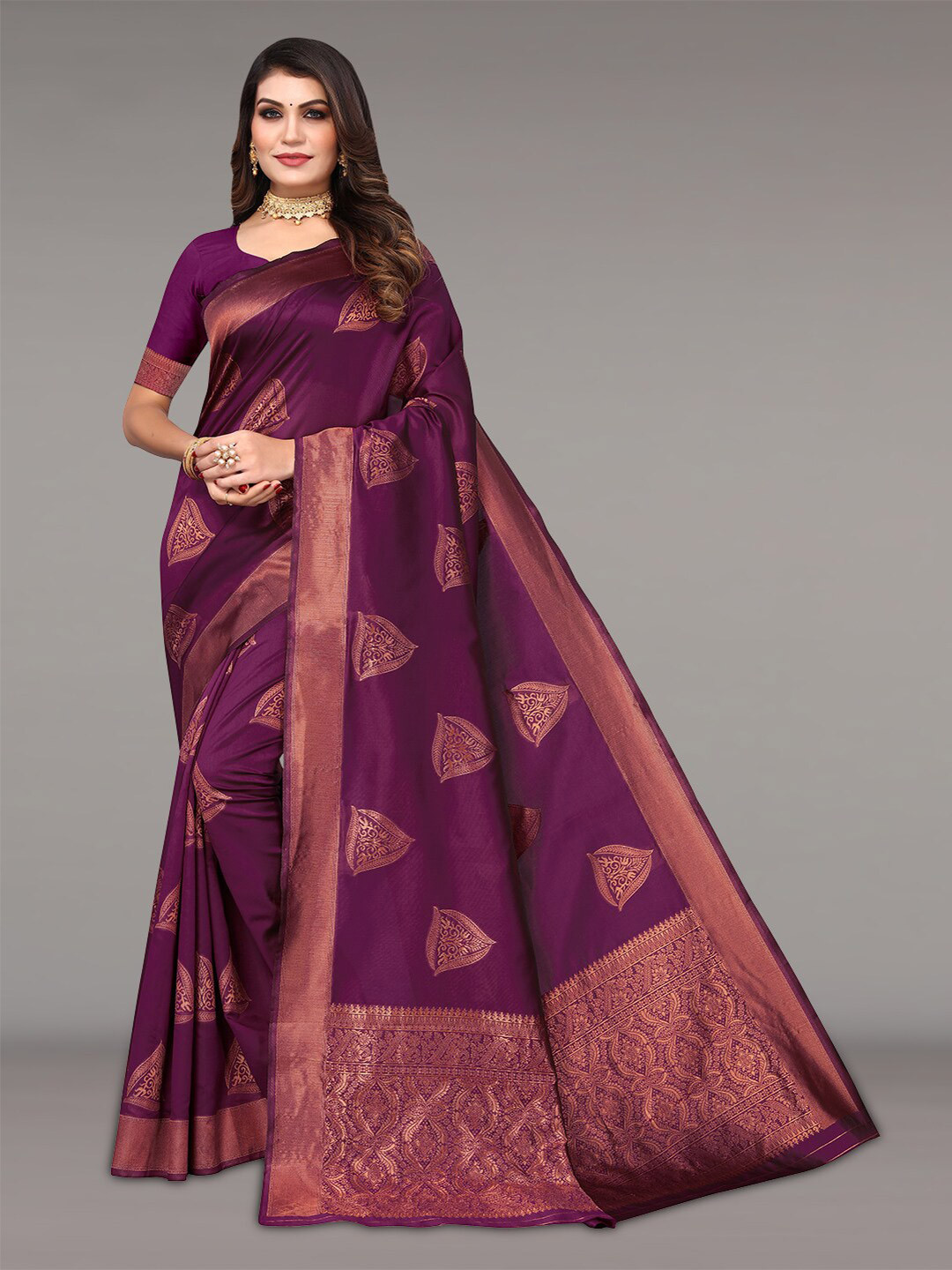 

Pisara Woven Design Zari Silk Cotton Banarasi Saree, Magenta