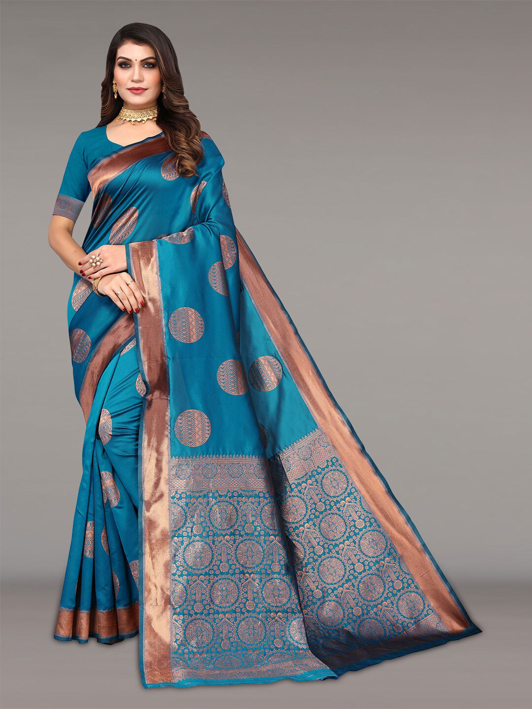 

Pisara Woven Design Zari Silk Cotton Saree, Teal