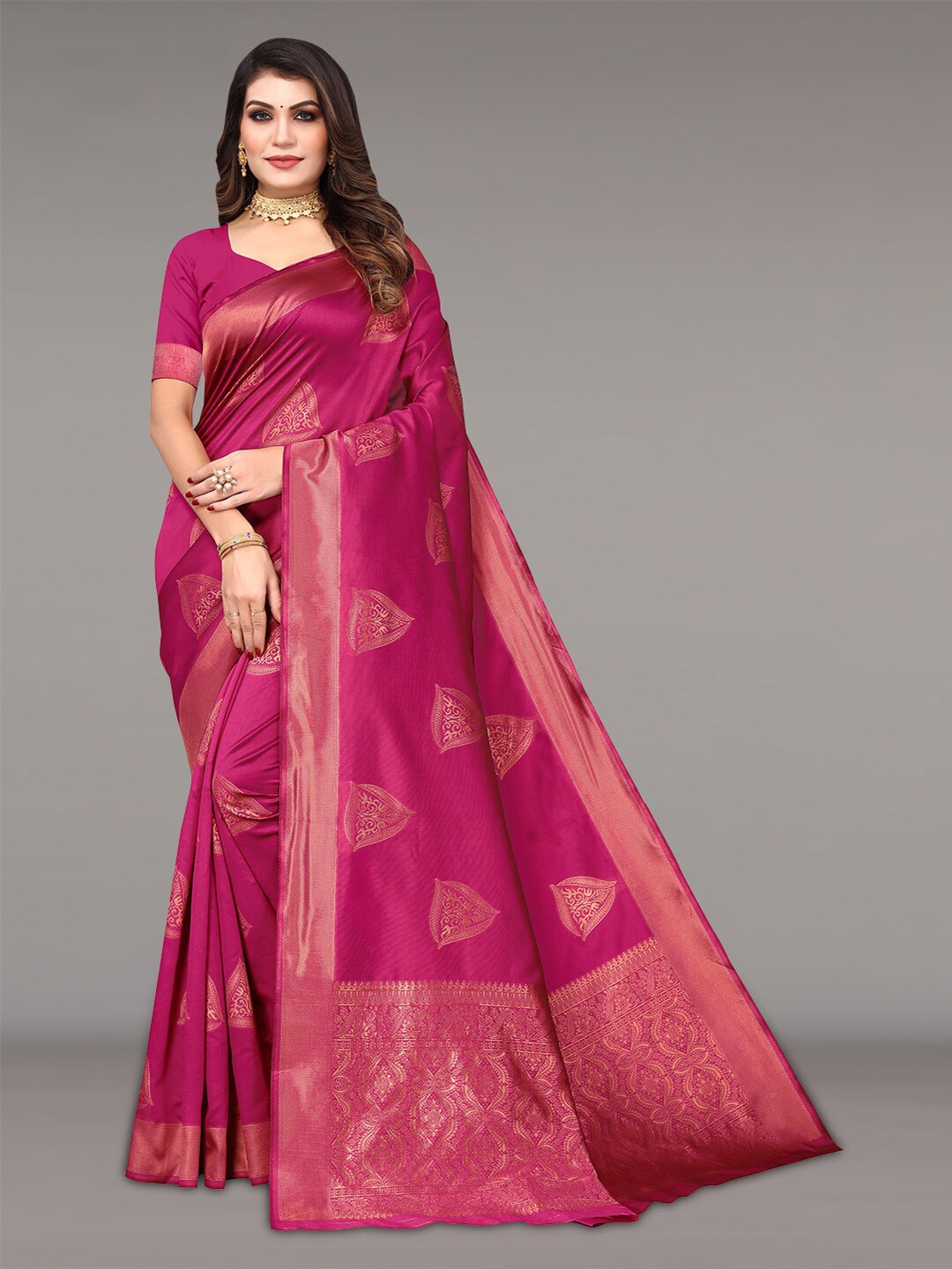 

Pisara Woven Design Zari Silk Cotton Banarasi Saree, Pink