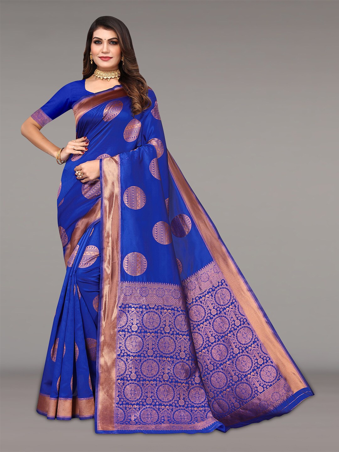 

Pisara Ethnic Motifs Toned Woven Design Zari Silk Cotton Saree, Blue