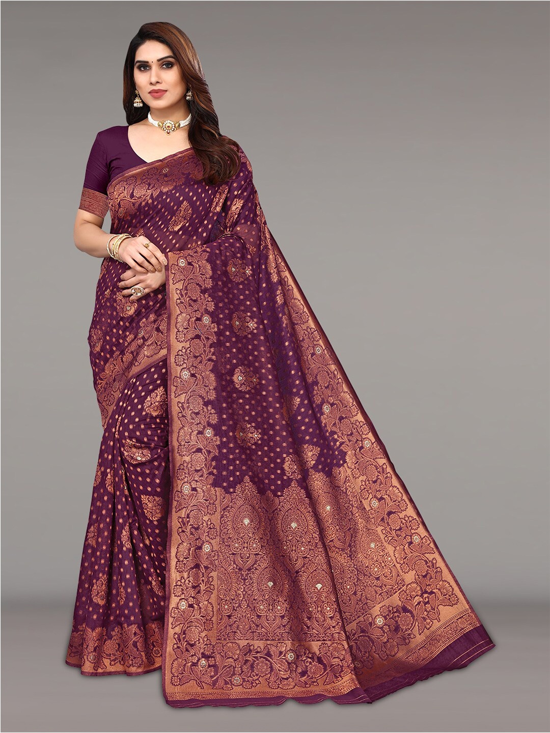 

Pisara Ethnic Motifs Woven Design Zari Silk Cotton Banarasi Saree, Magenta