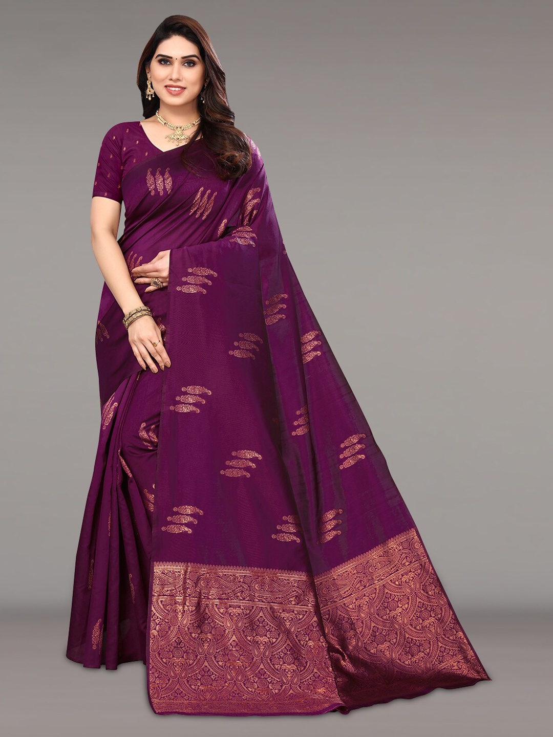 

Pisara Paisley Woven Design Zari Silk Cotton Saree, Magenta