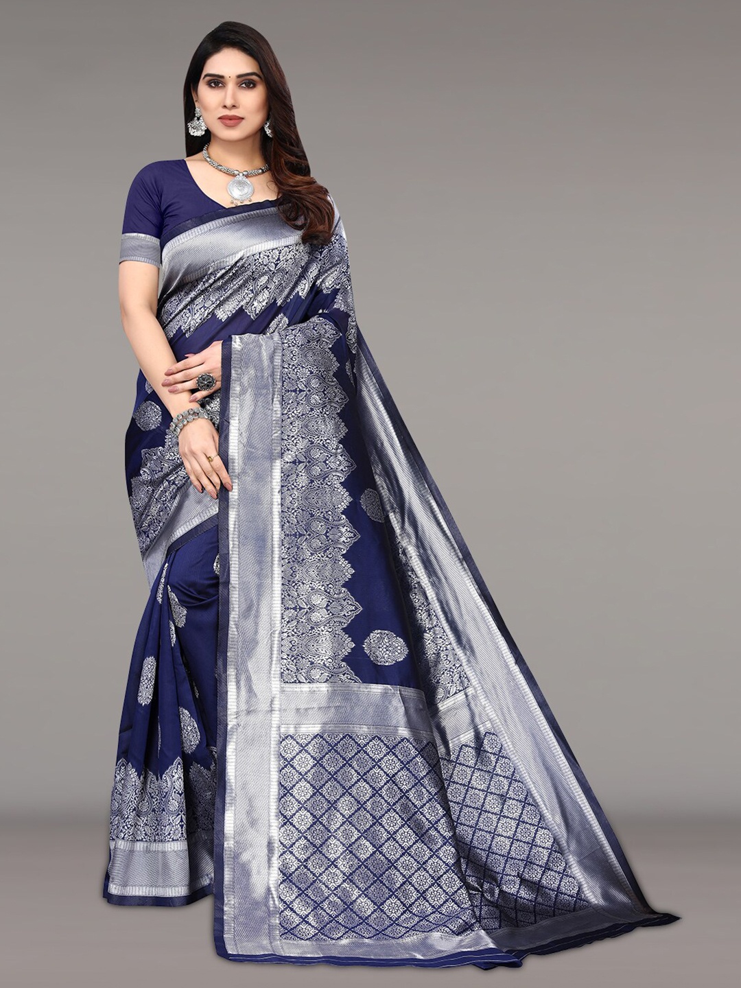 

Pisara Ethinic Motifs Woven Design Zari Silk Cotton Saree, Blue