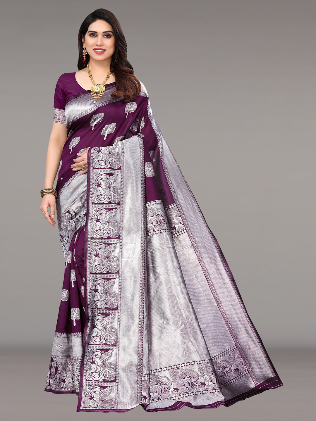 

Pisara Ethinic Motifs Woven Design Zari Silk Cotton Saree, Magenta