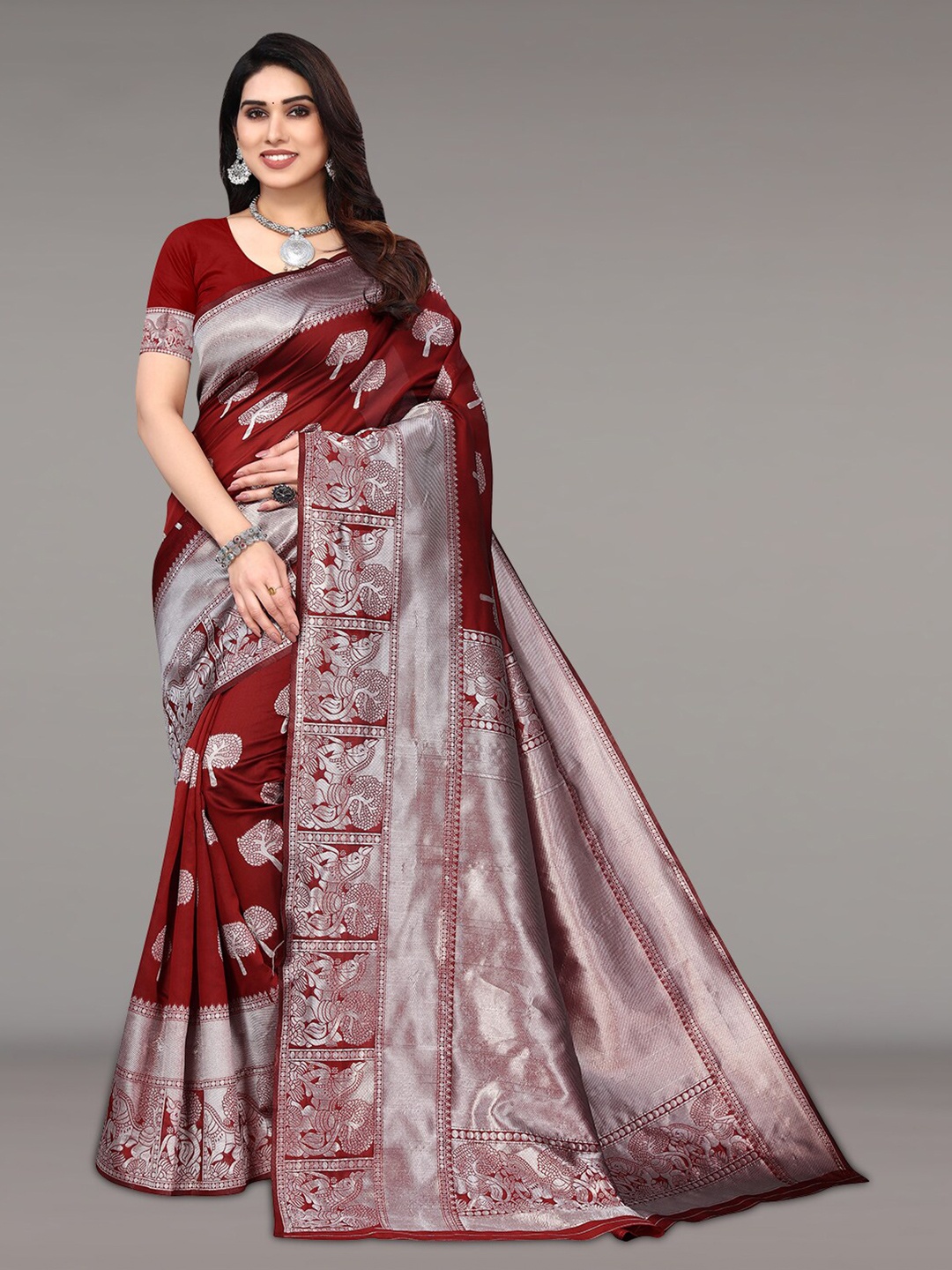 

Pisara Ethinic Motifs Woven Design Zari Silk Cotton Saree, Maroon