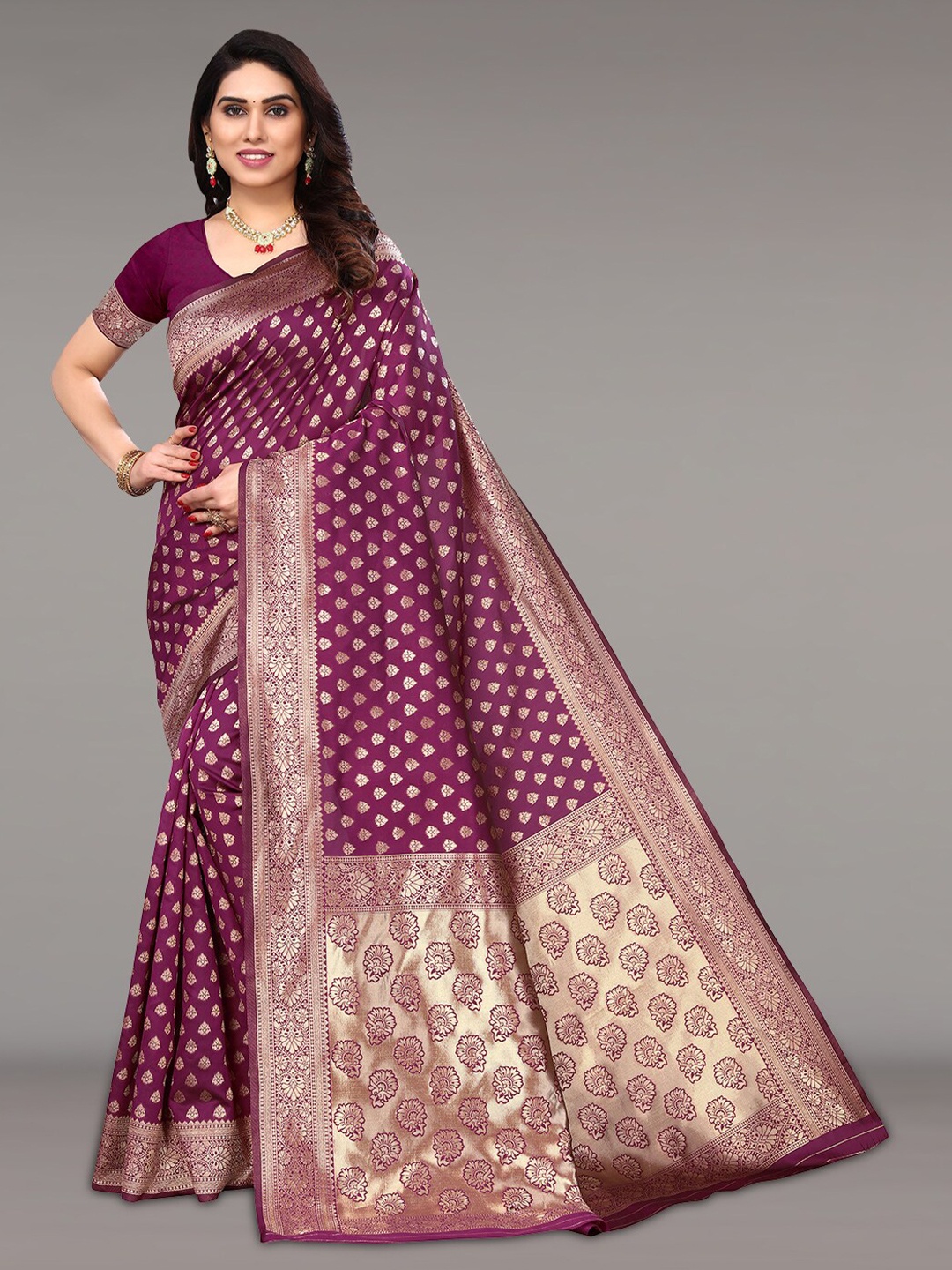 

Pisara Ethinic Motifs Woven Design Zari Silk Cotton Saree, Magenta