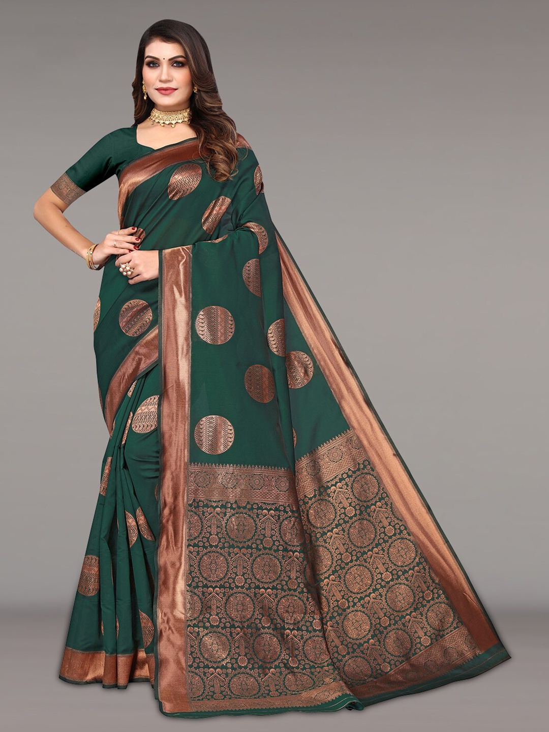 

Pisara Ethinic Motifs Woven Design Zari Silk Cotton Saree, Green