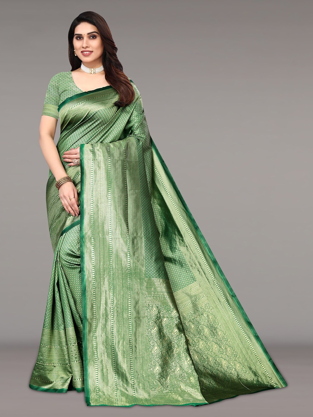 

Pisara Woven Design Zari Silk Cotton Banarasi Saree, Green