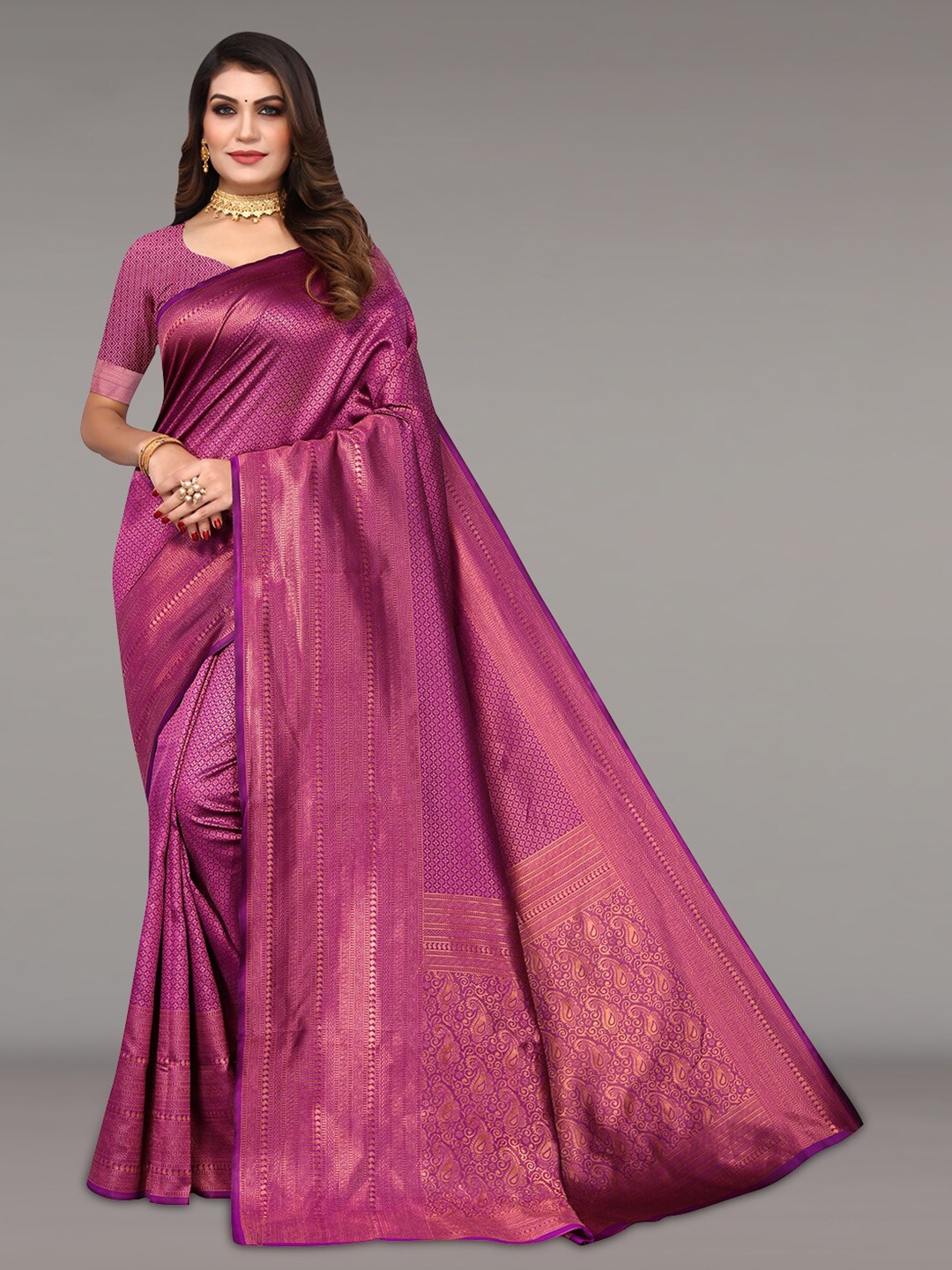 

Pisara Woven Design Zari Silk Cotton Banarasi Saree, Magenta