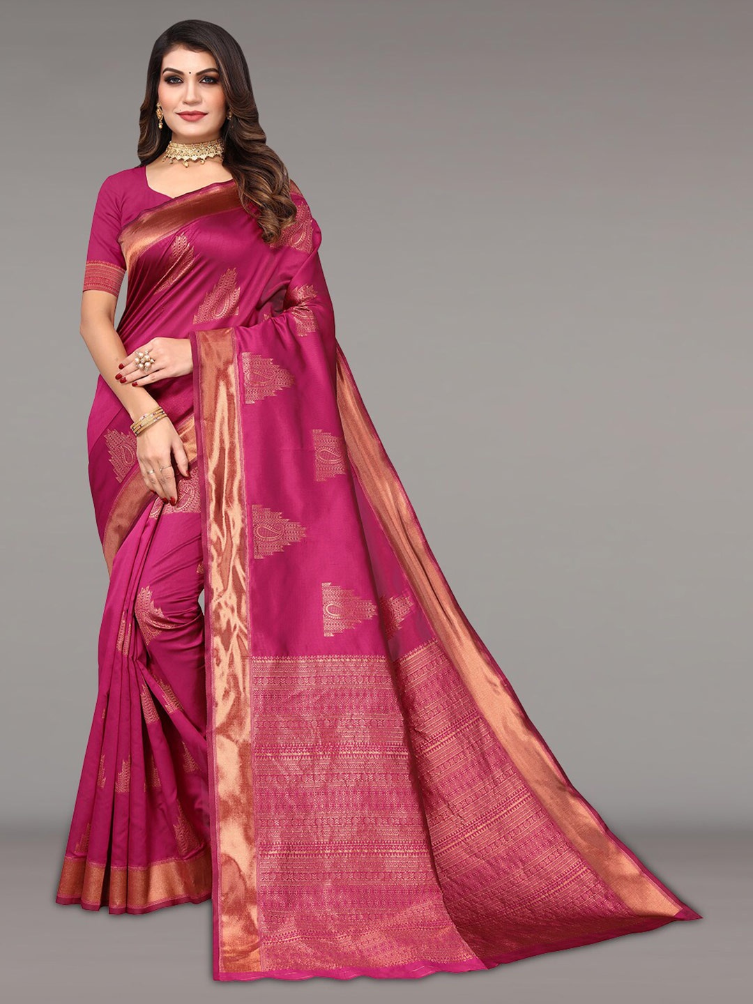 

Pisara Paisley Woven Design Zari Silk Cotton Banarasi Saree, Pink