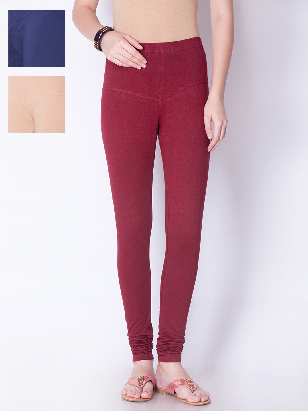 

Dollar Missy Pack of 3 Churidar Leggings, Maroon