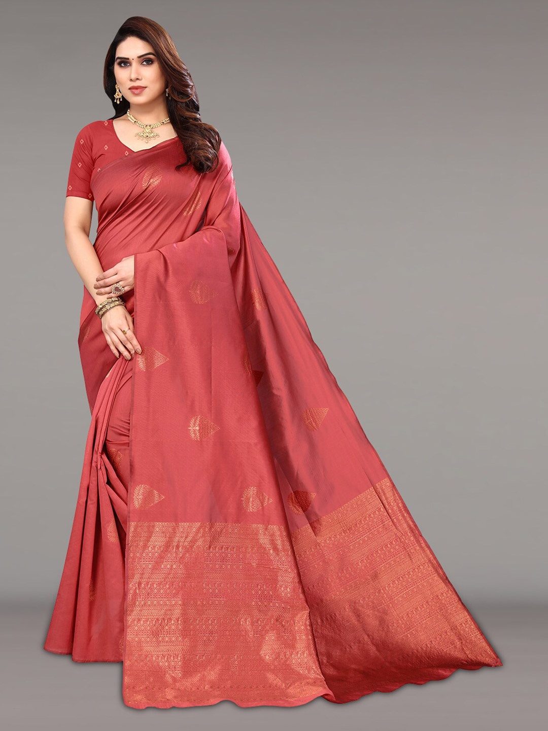 

Pisara Ethnic Motifs Woven Design Zari Silk Cotton Saree, Peach