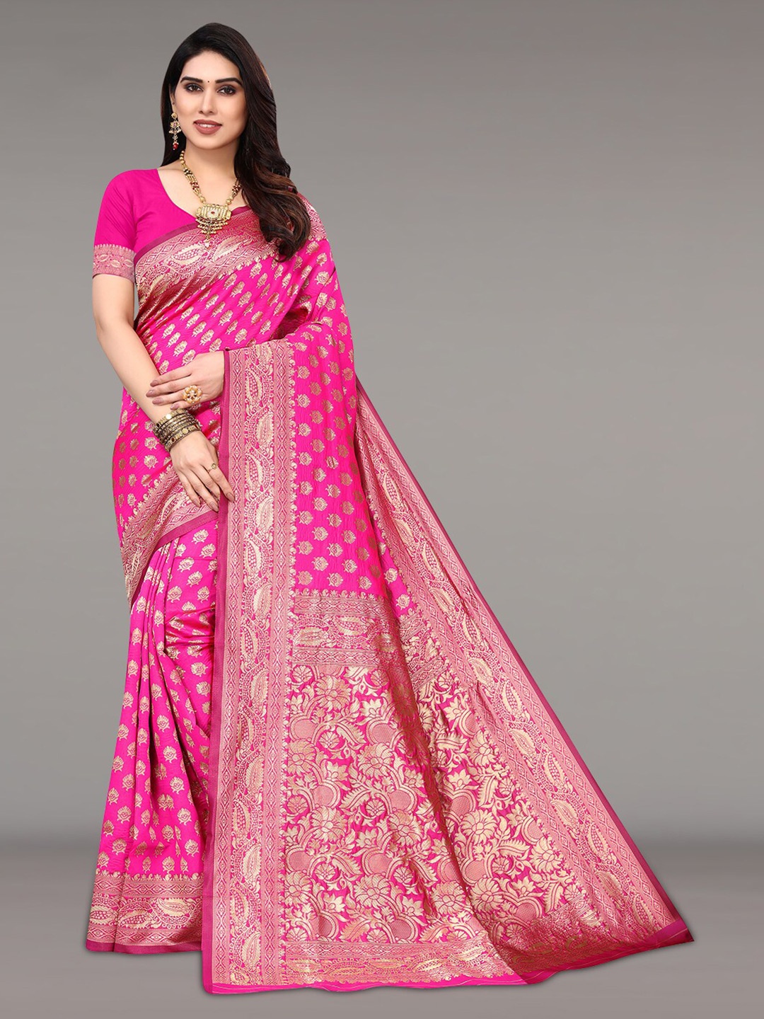 

Pisara Ethnic Motif Woven Design Zari Silk Cotton Saree, Pink