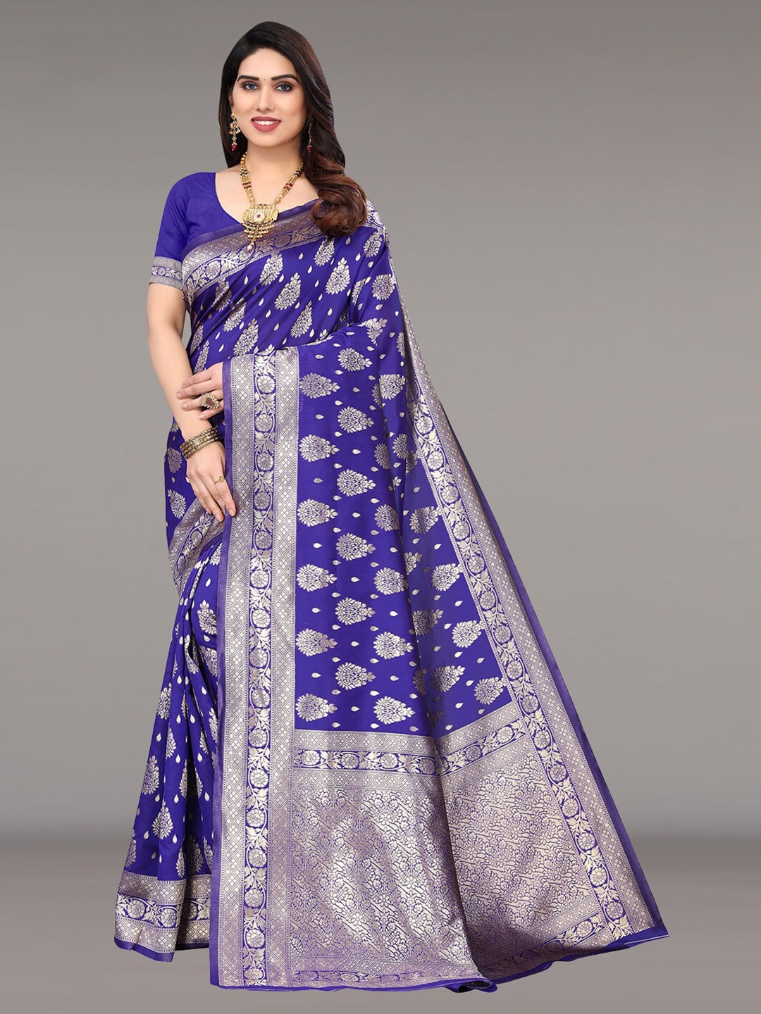 

Pisara Ethnic Motif Woven Design Zari Silk Cotton Saree, Blue