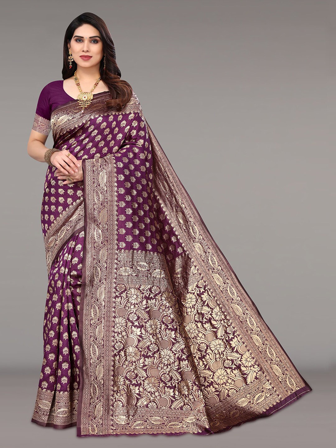 

Pisara Ethnic Motif Woven Design Zari Silk Cotton Saree, Burgundy