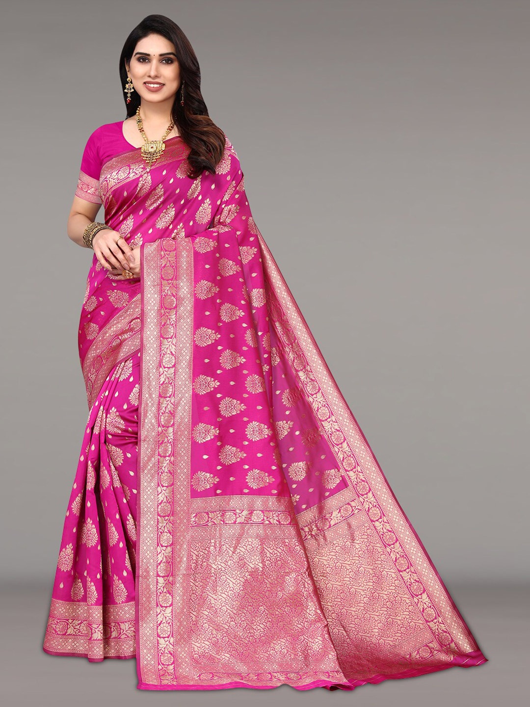 

Pisara Ethnic Motif Woven Design Zari Silk Cotton Saree, Pink