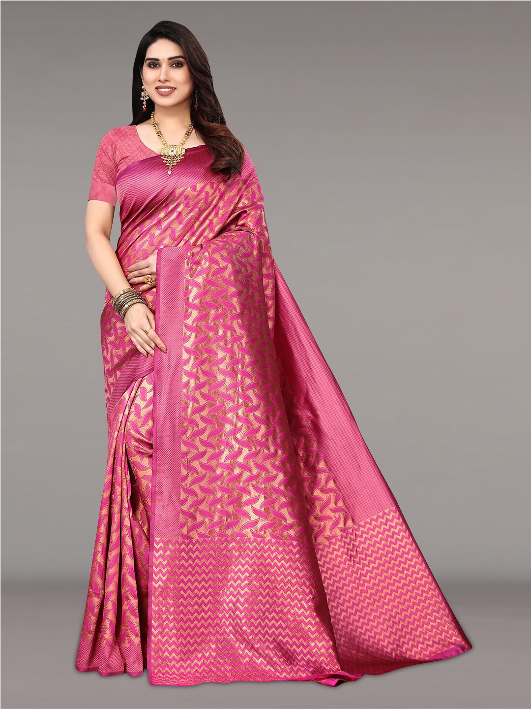 

Pisara Ethnic Motif Zari Silk Cotton Banarasi Saree, Pink