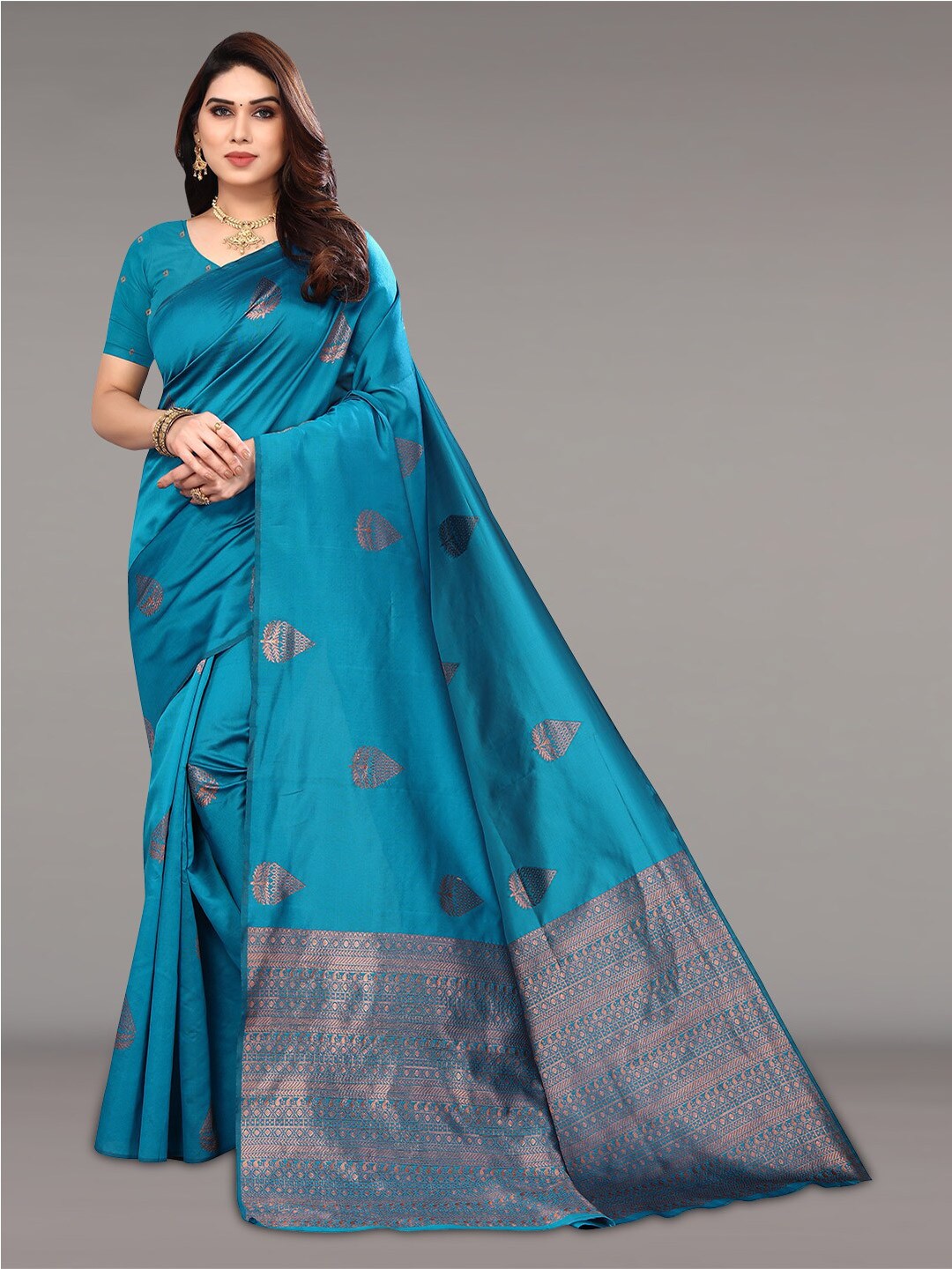 

Pisara Ethnic Motif Zari Silk Cotton Banarasi Saree, Teal
