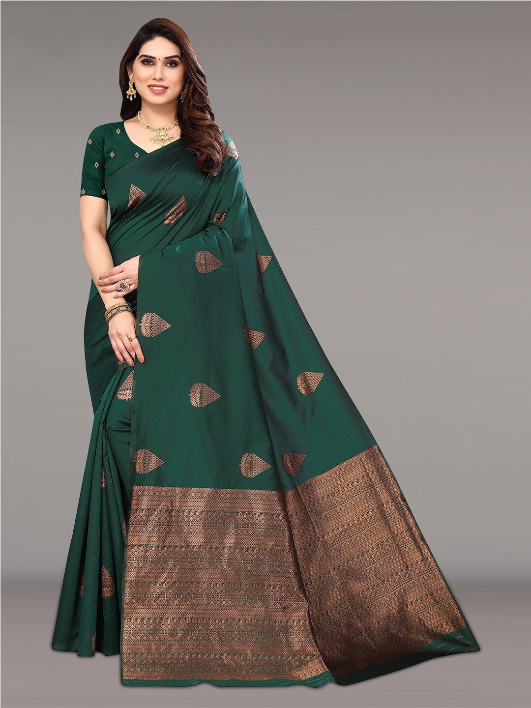 

Pisara Ethnic Motifs Woven Design Zari Silk Cotton Saree, Green