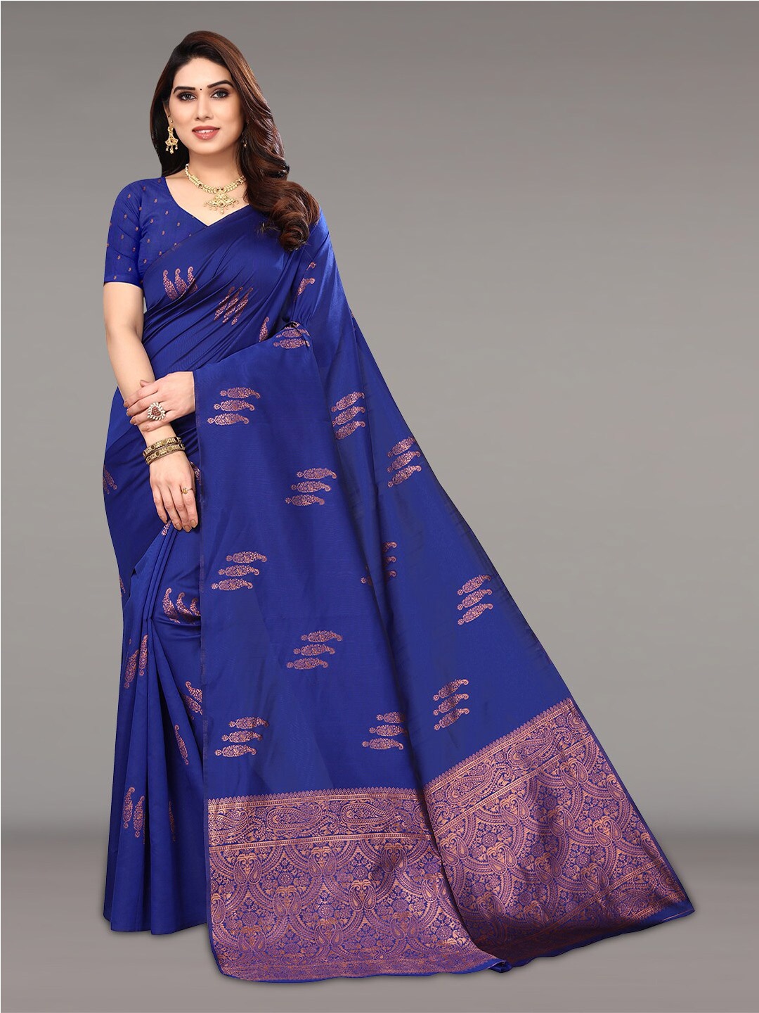 

Pisara Ethnic Motifs Woven Design Zari Silk Cotton Saree, Blue