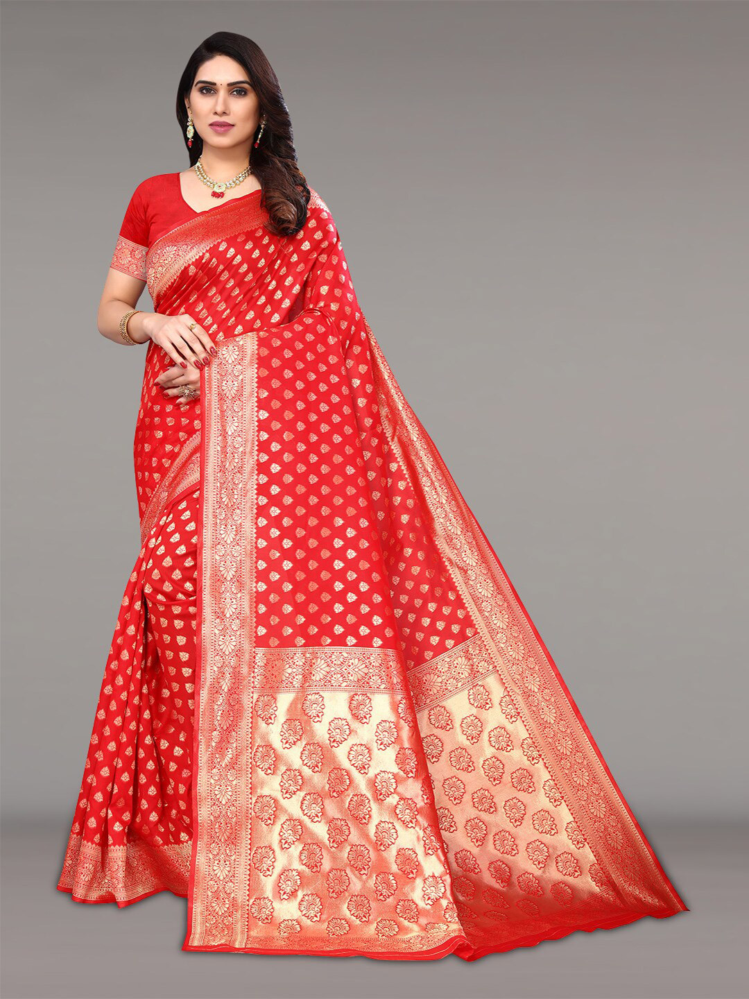 

Pisara Ethnic Motifs Woven Design Zari Silk Cotton Saree, Red