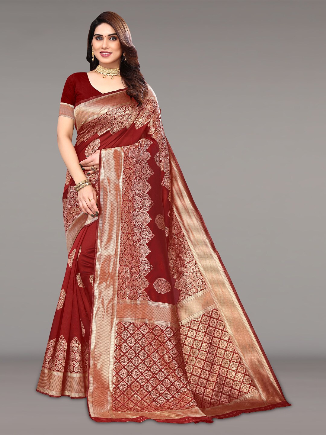 

Pisara Ethnic Motifs Woven Design Zari Silk Cotton Saree, Maroon