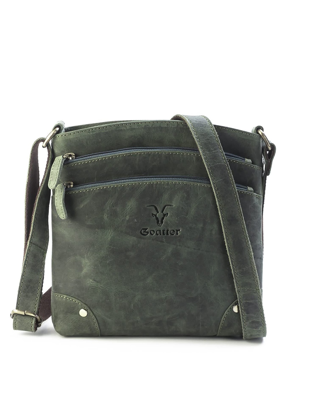 

Goatter Textured Leather Structured Sling Bag, Green