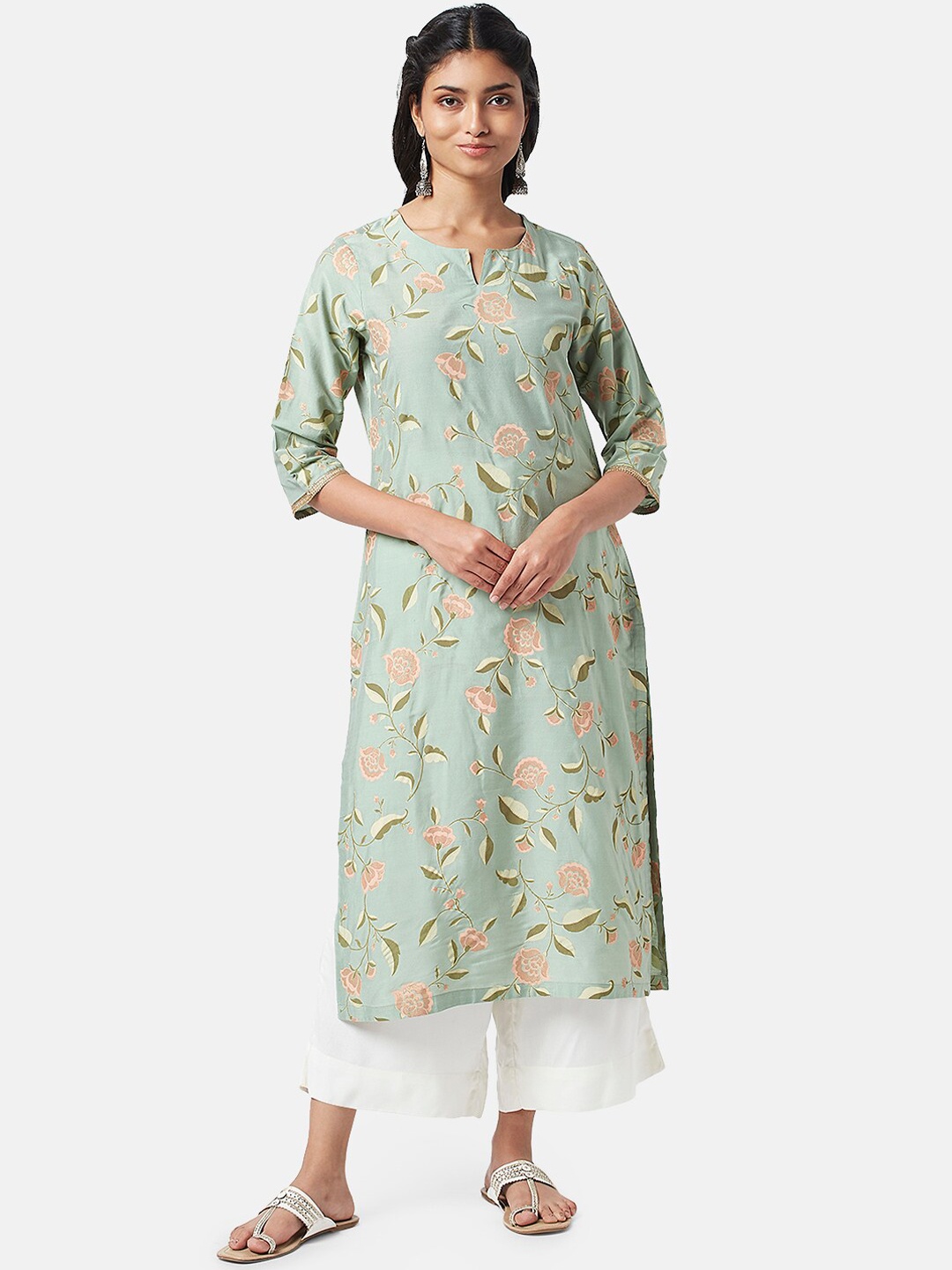 

RANGMANCH BY PANTALOONS Floral Printed Kurta, Green