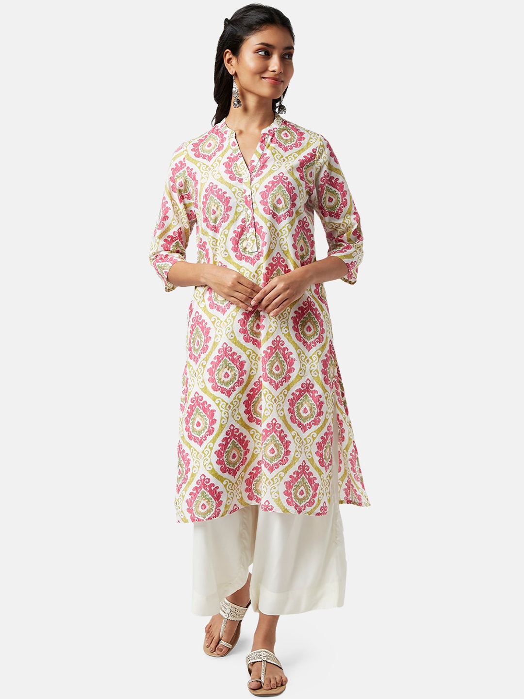 

RANGMANCH BY PANTALOONS Ethnic Motifs Printed Cotton Straight Kurta, Green