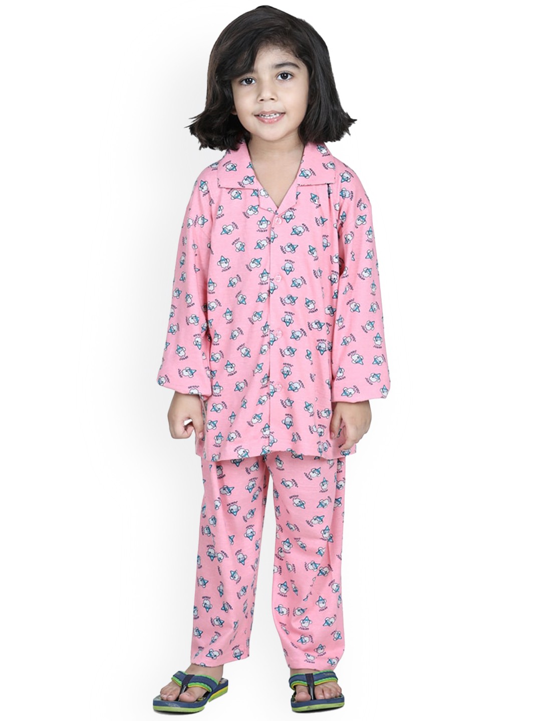 

Aj DEZInES Boys Conversational Printed Pure Cotton Night Suit, Peach