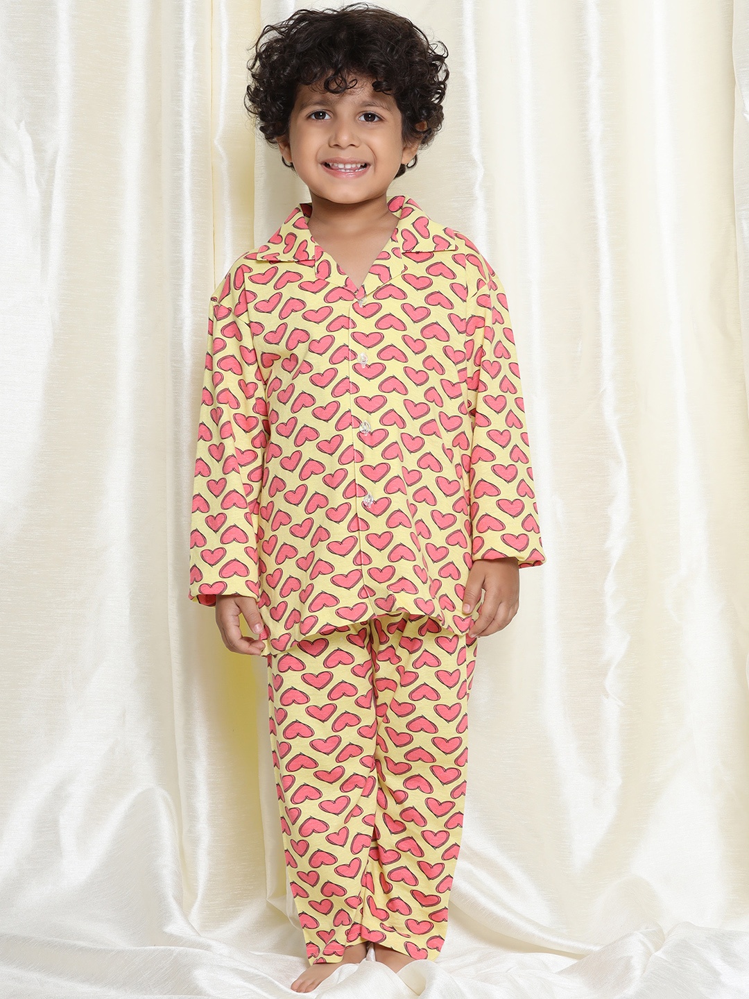 

Aj DEZInES Boys Conversational Printed Pure Cotton Night Suit, Yellow