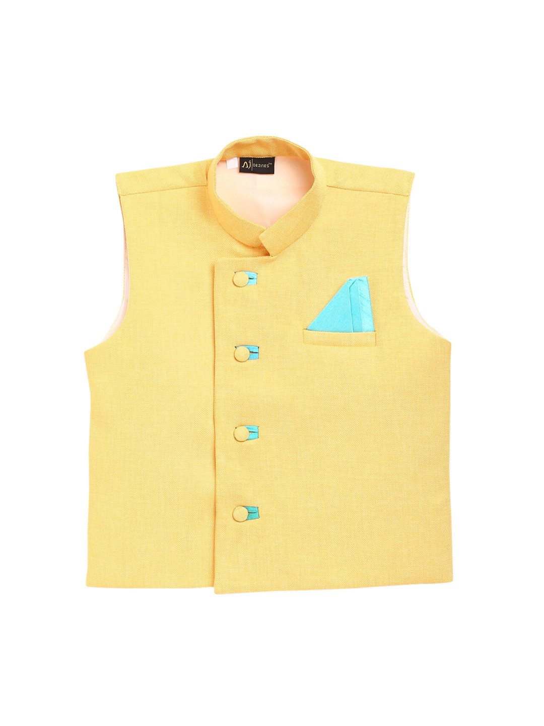 

Aj DEZInES Boys Mandarin Collar Nehru Jackets With Pocket Square, Yellow