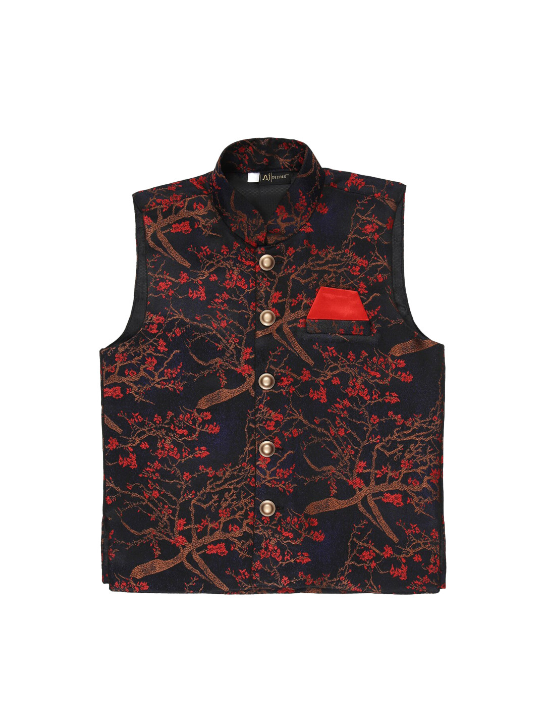 

Aj DEZInES Boys Printed Mandarin Collar Nehru Jackets With Pocket Square, Navy blue