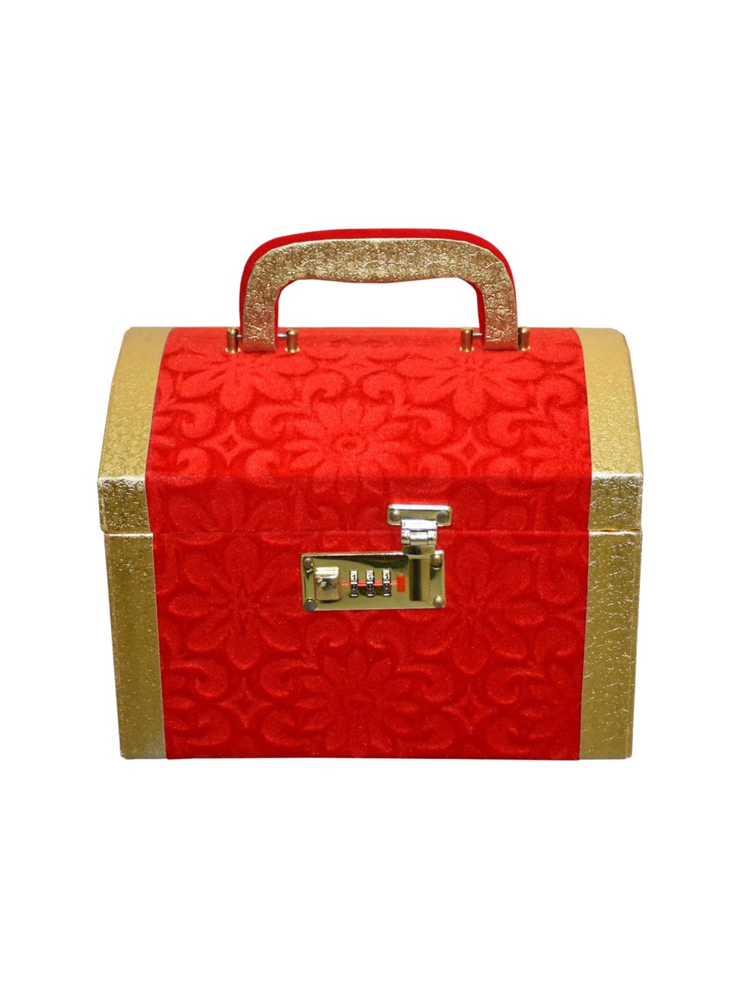 

Kuber Industries Red & Gold-Toned Textured Watches & Bracelet Organizer With Mirror And Number Lock System