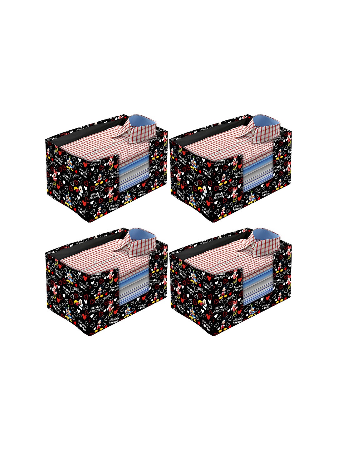 

Kuber Industries Black & Red 4-Pcs Mickey Mouse Printed Foldable Shirt Stacker With Handle