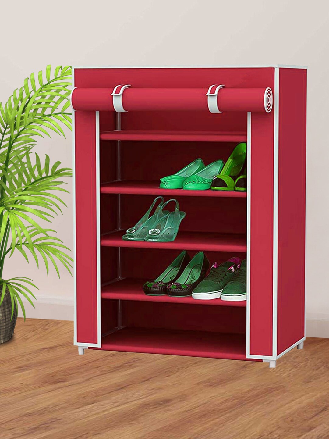 

Kuber Industries Dark Blue Non-Woven 6 Shelf Foldable Organizer, Pink