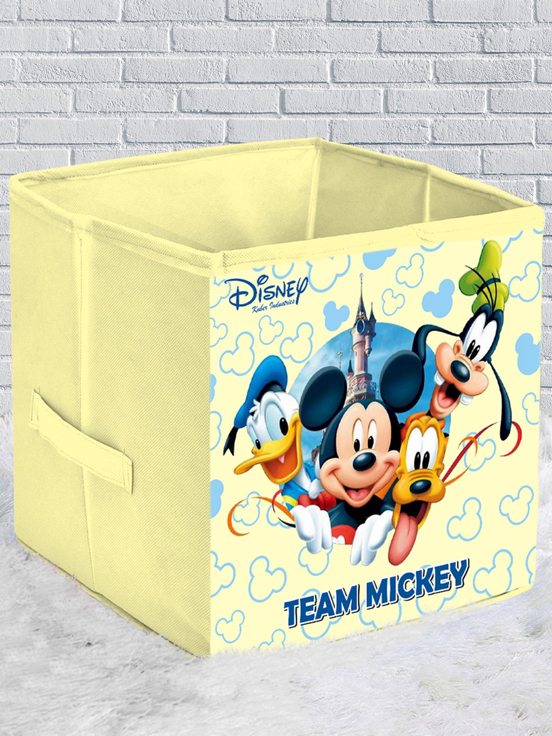 

Kuber Industries Cream-Colored & Blue Mickey & Friend Printed Foldable Storage Box