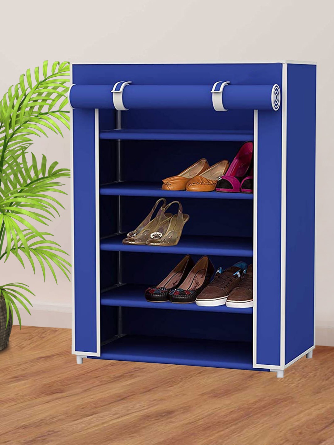 

Kuber Industries Dark-Blue & White 5-Shelves Foldable Storage Rack Organizer